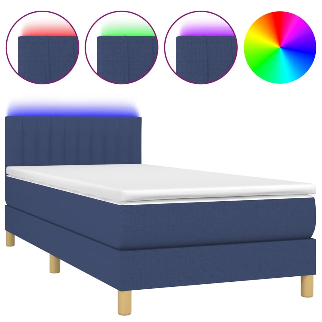 Letto a Molle con Materasso e LED Blu 90x190 cm in Tessuto | homemem39