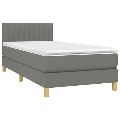 Letto a Molle Materasso e LED Grigio Scuro 90x200 cm in Tessuto