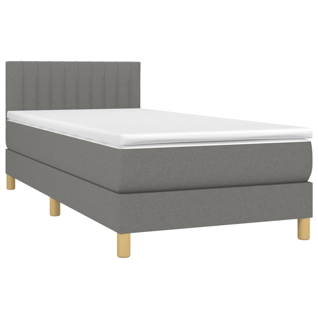 Letto a Molle Materasso e LED Grigio Scuro 100x200cm in Tessuto - homemem39