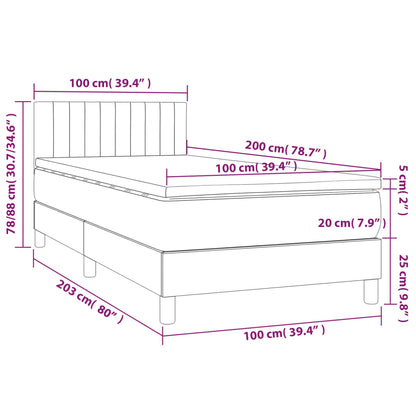 Letto a Molle con Materasso e LED Nero 100x200 cm in Tessuto - homemem39