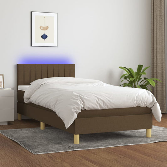 Letto a Molle Materasso e LED Marrone Scuro 100x200 cm Tessuto - homemem39