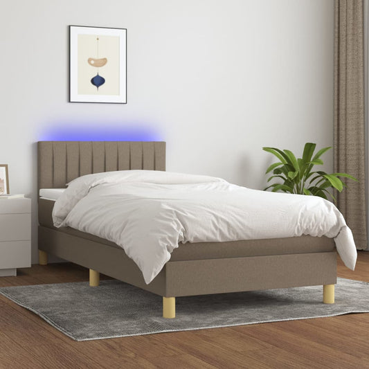 Letto a Molle con Materasso e LED Tortora 100x200cm in Tessuto - homemem39