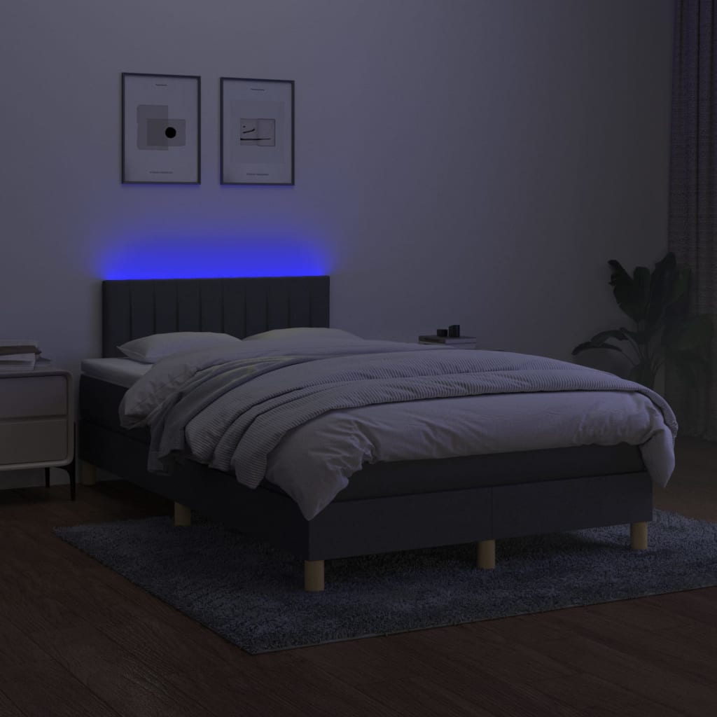 Letto a Molle Materasso e LED Grigio Scuro 120x200cm in Tessuto - homemem39