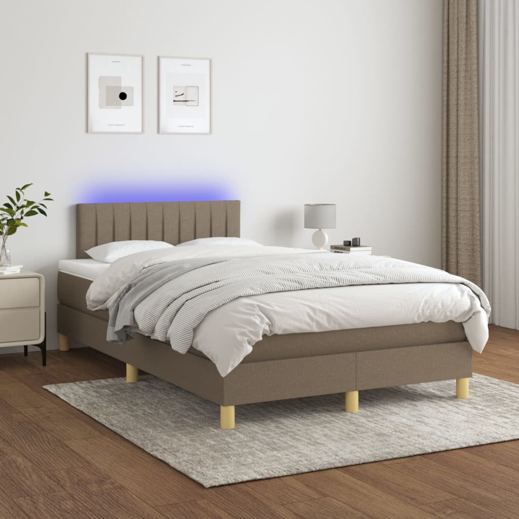 Letto a Molle con Materasso e LED Tortora 120x200cm in Tessuto | homemem39