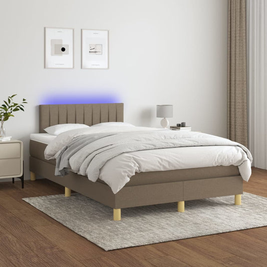 Letto a Molle con Materasso e LED Tortora 120x200cm in Tessuto | homemem39