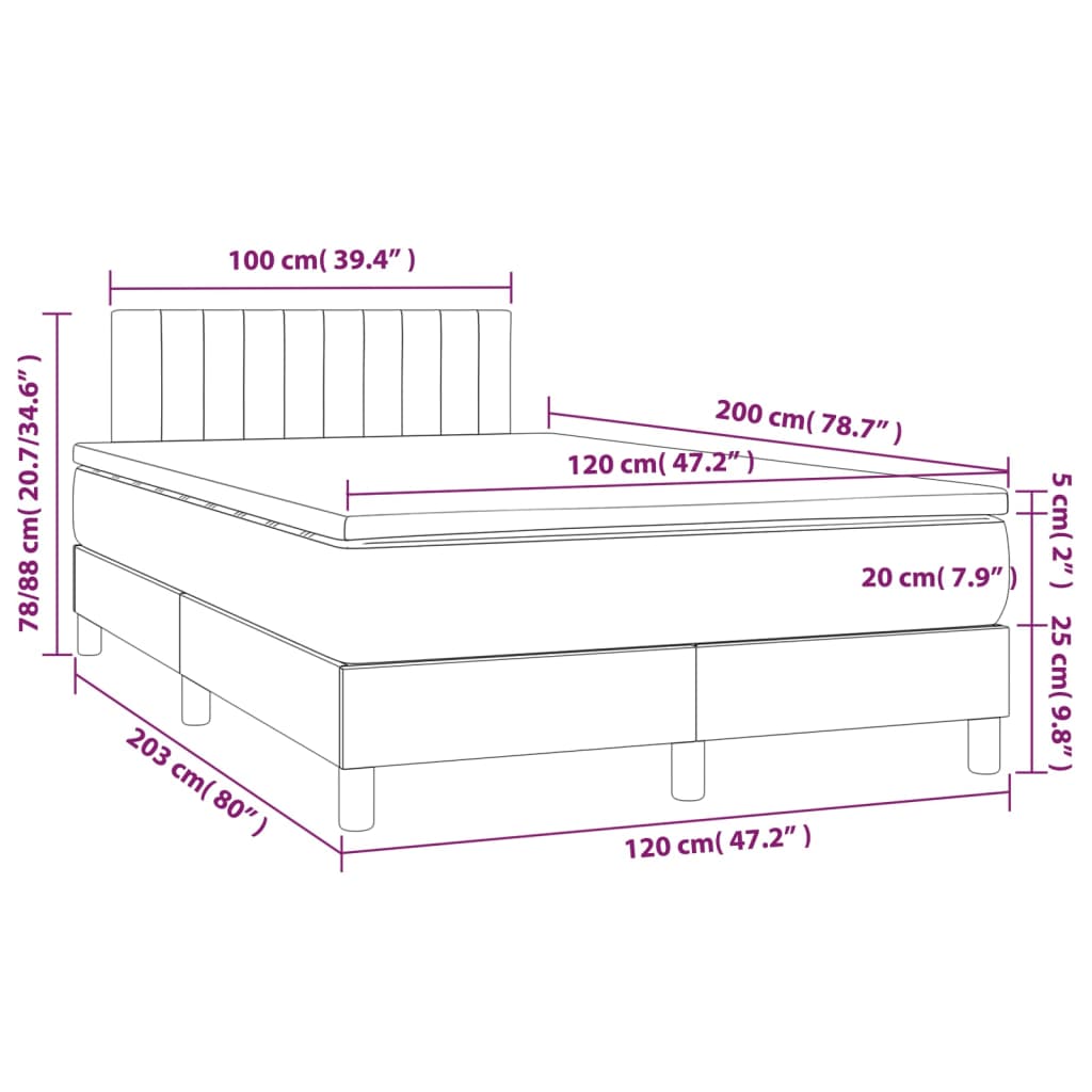 Letto a Molle con Materasso e LED Crema 120x200cm in Tessuto - homemem39