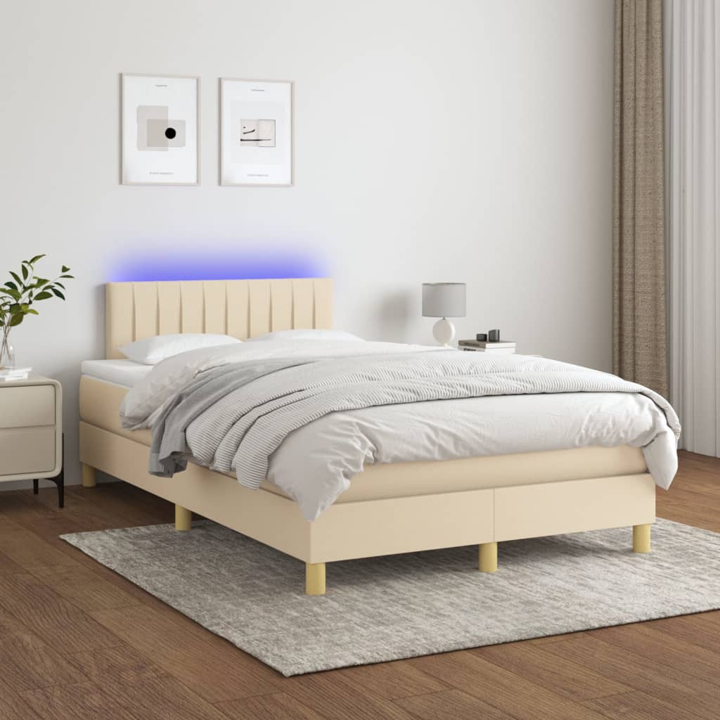 Letto a Molle con Materasso e LED Crema 120x200cm in Tessuto - homemem39