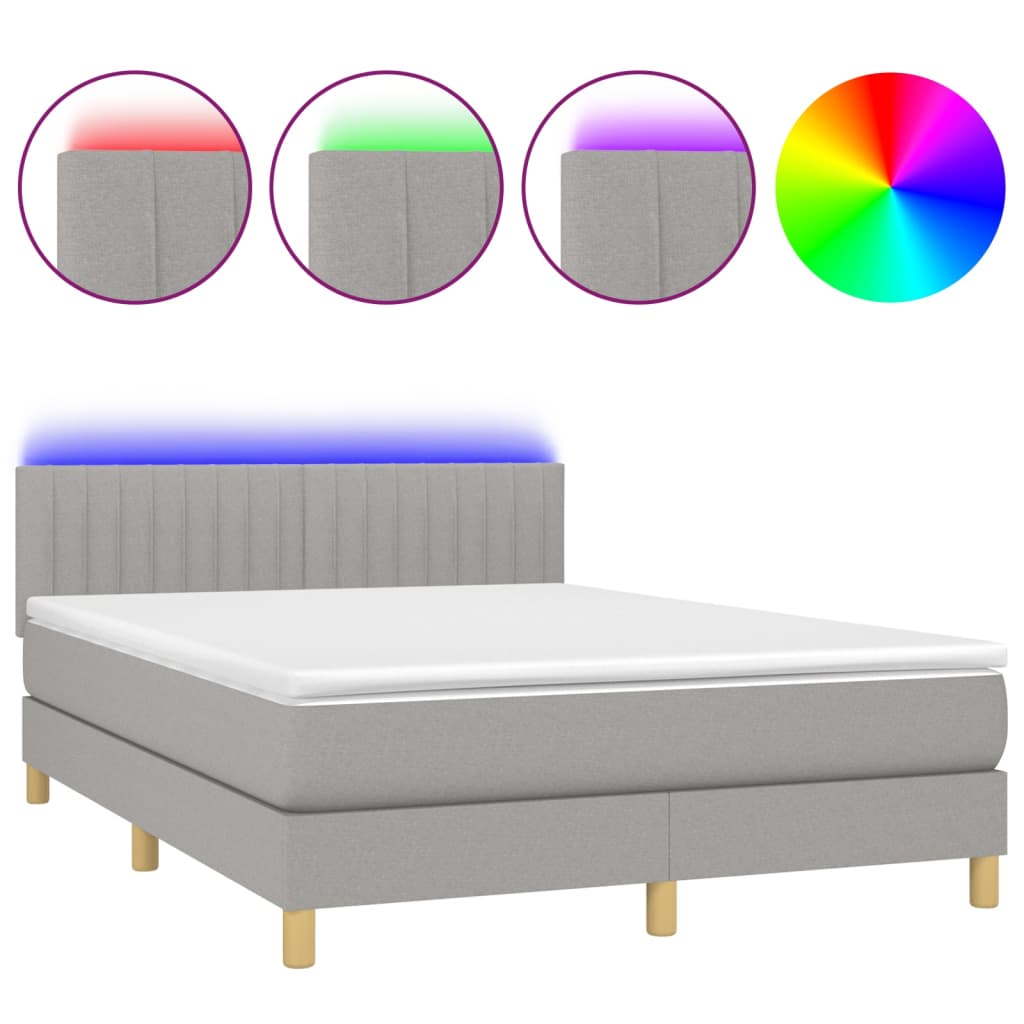 Letto a Molle Materasso e LED Grigio Chiaro 140x190 cm Tessuto | homemem39