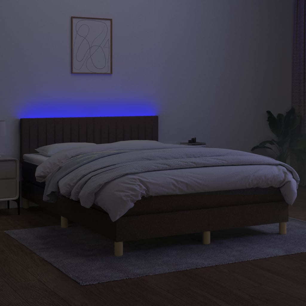 Letto a Molle Materasso e LED MarroneScuro 140x190cm in Tessuto | homemem39