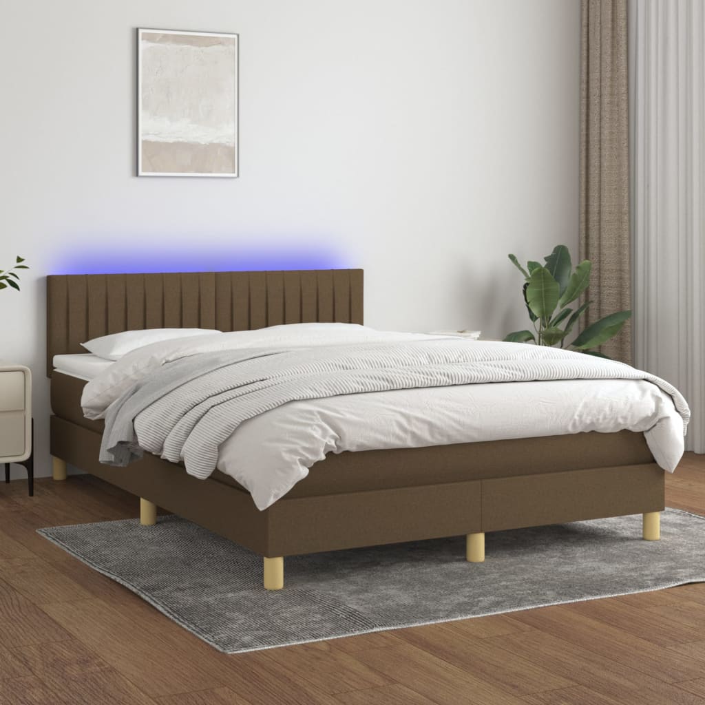 Letto a Molle Materasso e LED MarroneScuro 140x190cm in Tessuto | homemem39