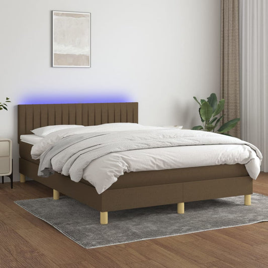 Letto a Molle Materasso e LED MarroneScuro 140x190cm in Tessuto | homemem39