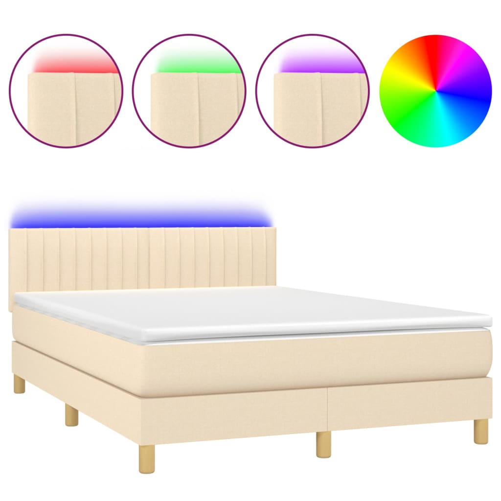 Letto a Molle con Materasso e LED Crema 140x190 cm in Tessuto | homemem39