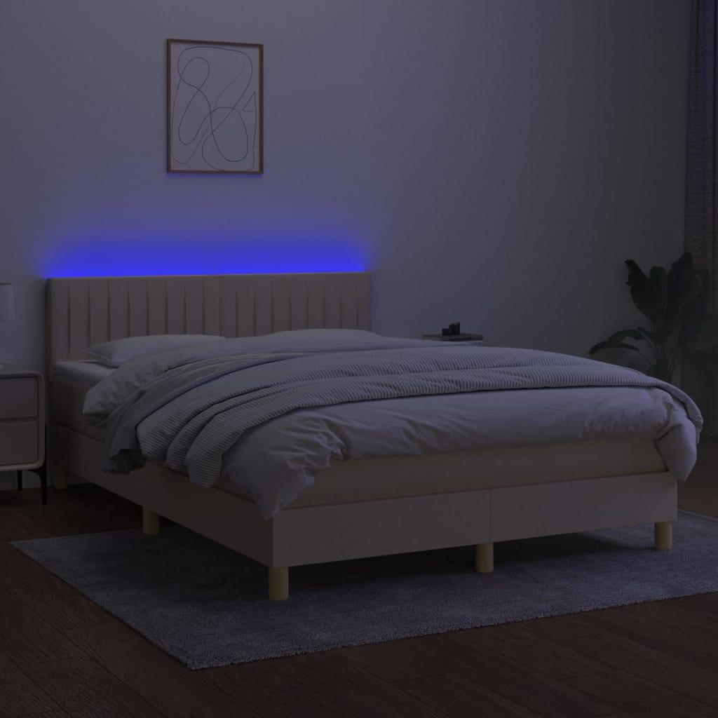Letto a Molle con Materasso e LED Crema 140x200 cm in Tessuto | homemem39