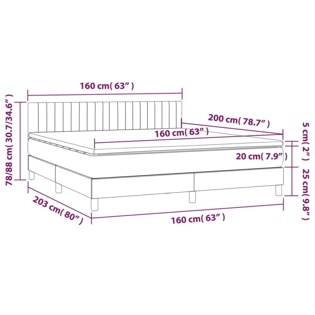 Letto a Molle Materasso e LED Marrone Scuro 160x200 cm Tessuto