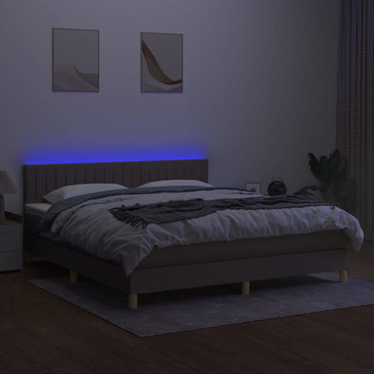 Letto a Molle con Materasso e LED Tortora 160x200 cm in Tessuto