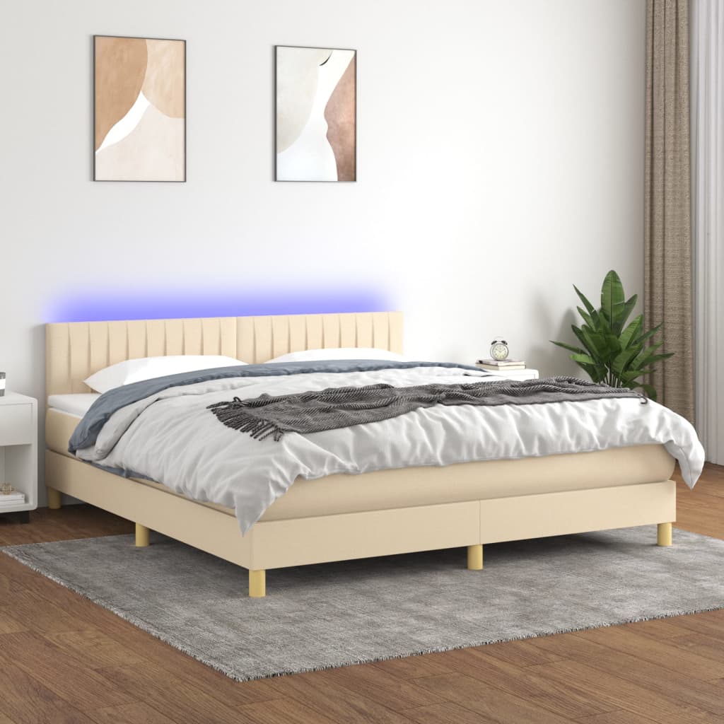 Letto a Molle con Materasso e LED Crema 160x200 cm in Tessuto - homemem39