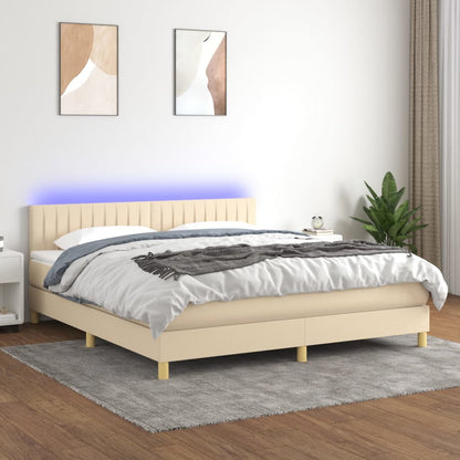 Letto a Molle con Materasso e LED Crema 160x200 cm in Tessuto - homemem39