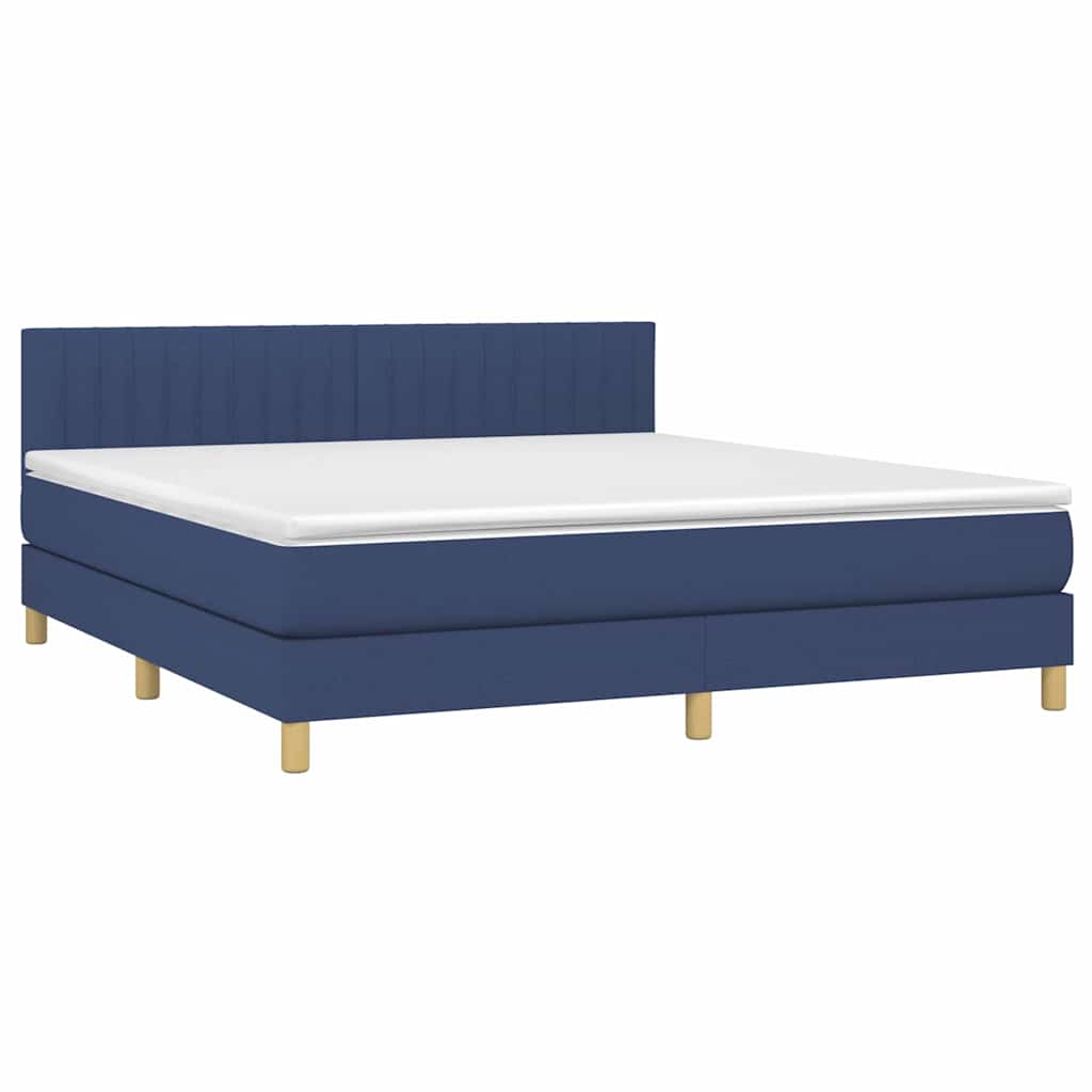 Letto a Molle con Materasso e LED Blu 160x200 cm in Tessuto