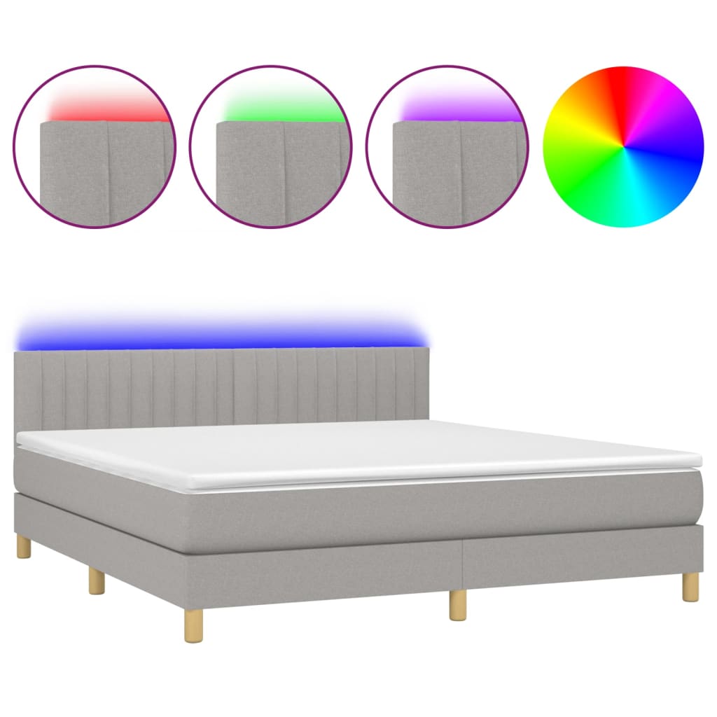Letto a Molle Materasso e LED Grigio Chiaro 180x200 cm Tessuto - homemem39