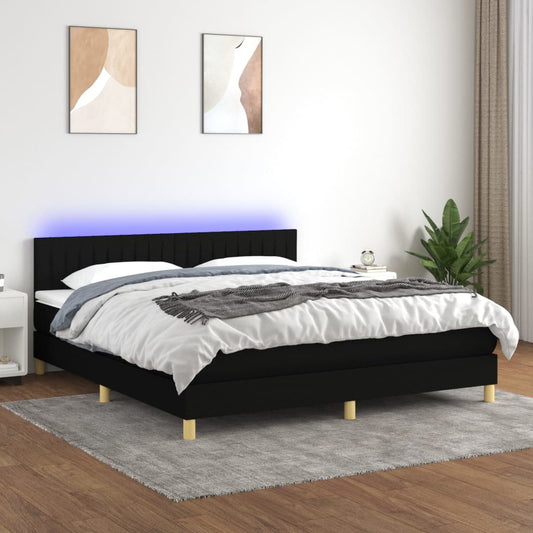Spring Bed with Mattress and Black LED 180x200cm in Fabric