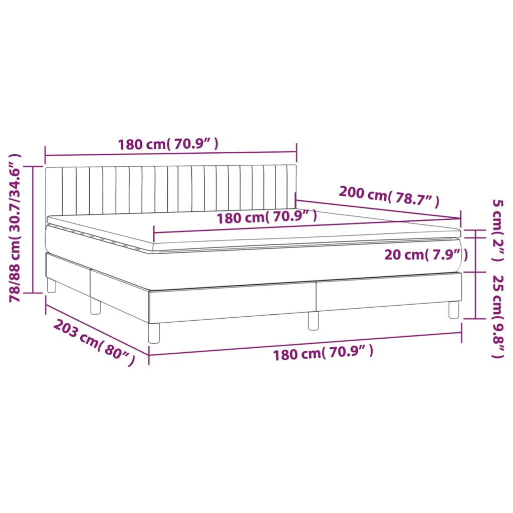 Letto a Molle Materasso e LED MarroneScuro 180x200cm in Tessuto