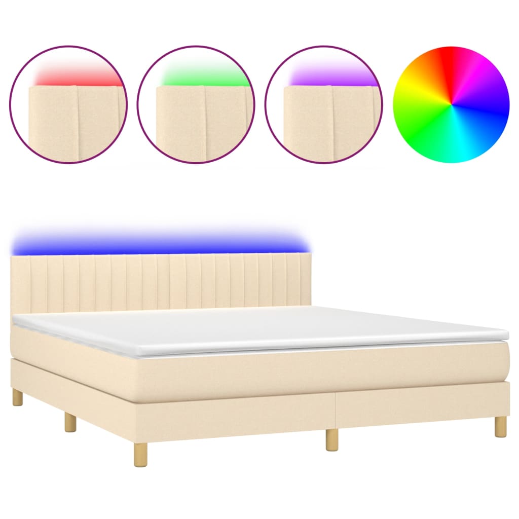 Letto a Molle con Materasso e LED Crema 180x200 cm in Tessuto - homemem39