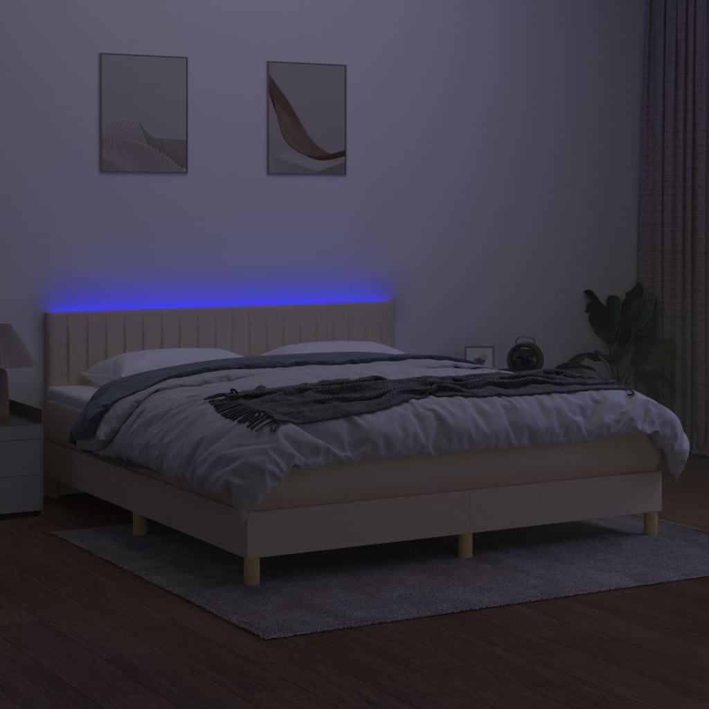 Letto a Molle con Materasso e LED Crema 180x200 cm in Tessuto - homemem39