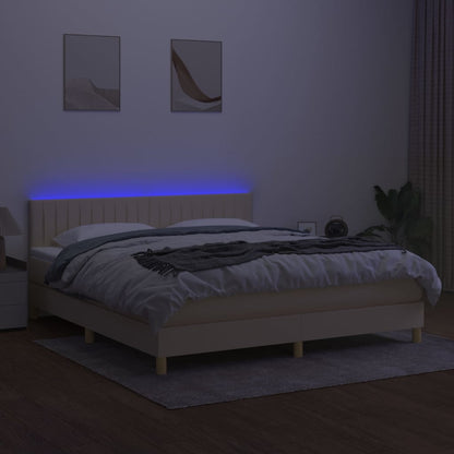 Letto a Molle con Materasso e LED Crema 180x200 cm in Tessuto - homemem39