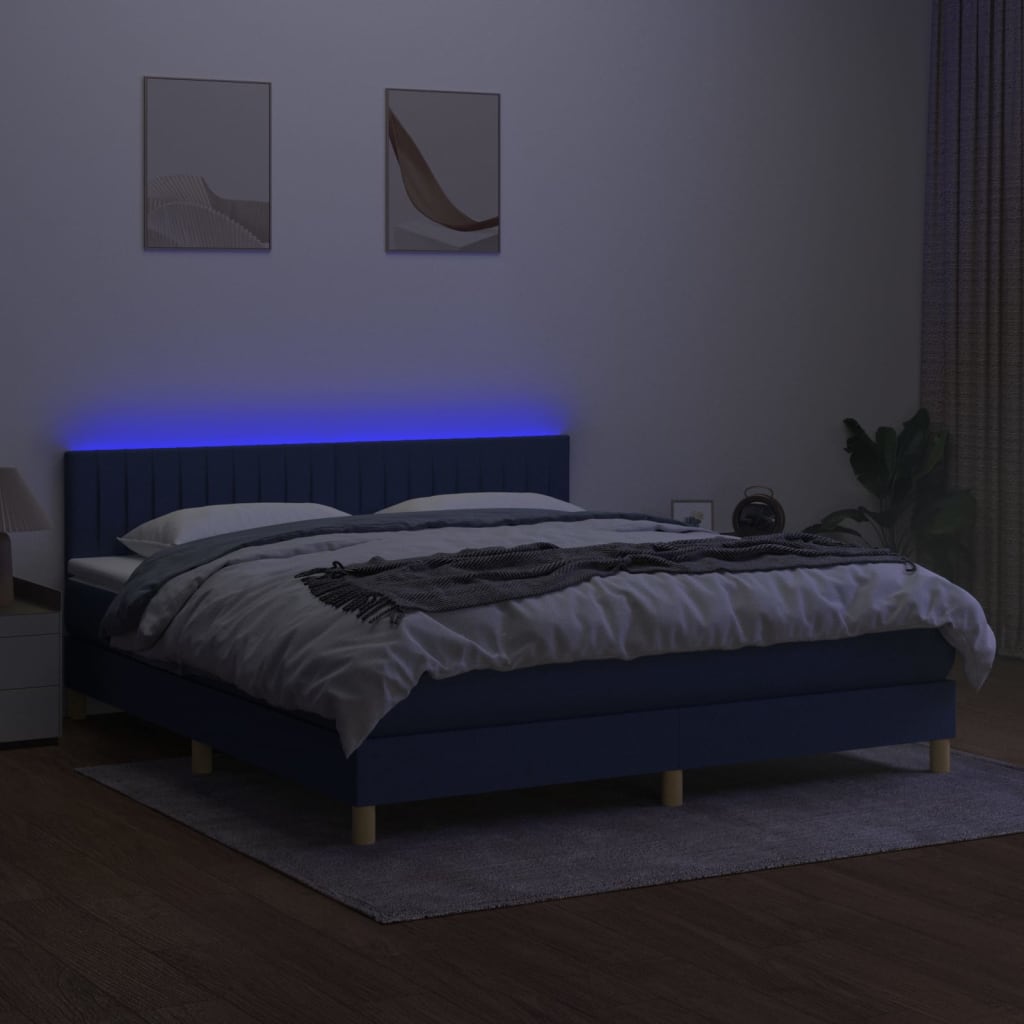 Letto a Molle con Materasso e LED Blu 180x200 cm in Tessuto - homemem39