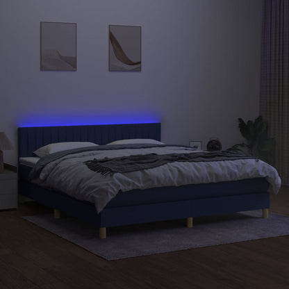 Letto a Molle con Materasso e LED Blu 180x200 cm in Tessuto - homemem39