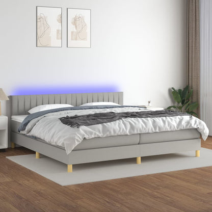 Letto a Molle Materasso e LED Grigio Chiaro 200x200 cm Tessuto - homemem39