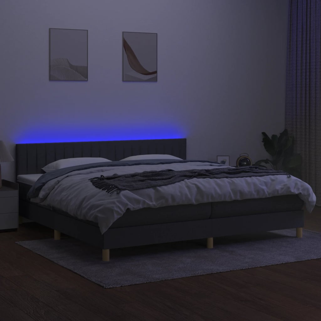 Letto a Molle Materasso e LED Grigio Scuro 200x200cm in Tessuto - homemem39