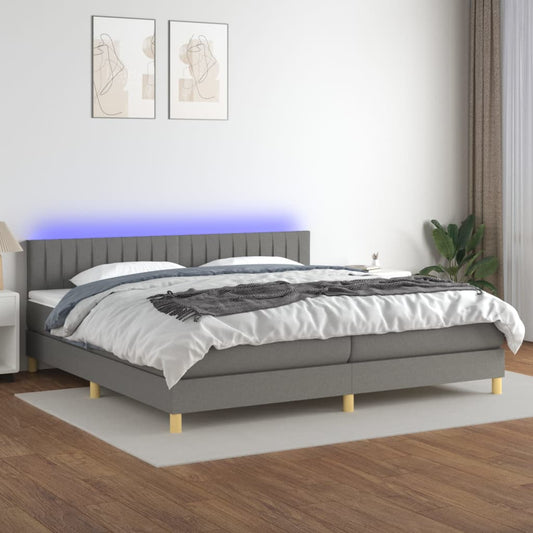 Letto a Molle Materasso e LED Grigio Scuro 200x200cm in Tessuto - homemem39