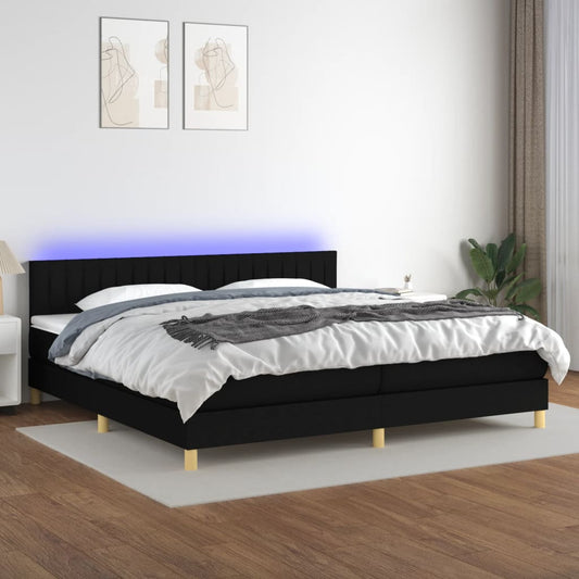 Letto a Molle Materasso e LED Nero 200x200cm in Tessuto - homemem39