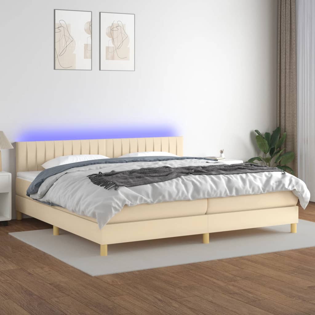 Letto a Molle Materasso e LED bianco 200x200cm in Tessuto - homemem39