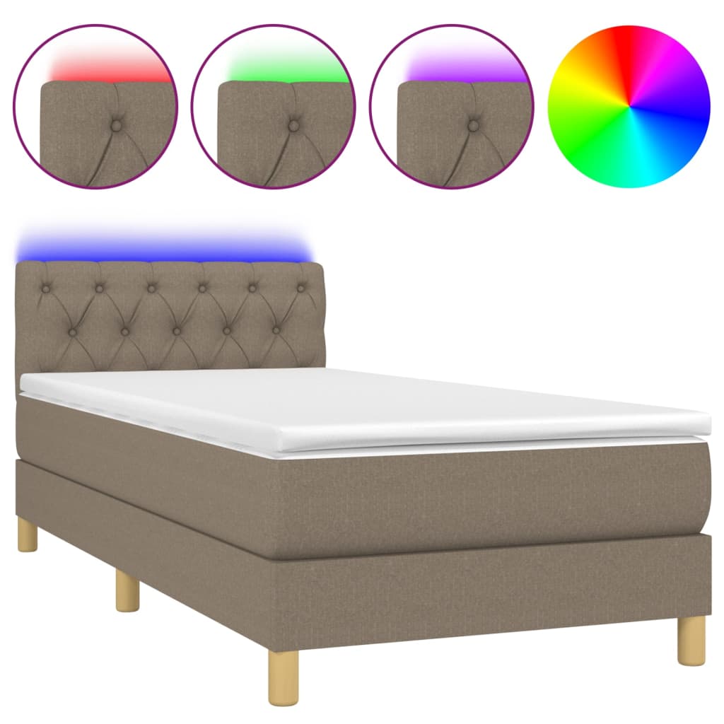 Letto a Molle con Materasso e LED Tortora 80x200 cm in Tessuto - homemem39