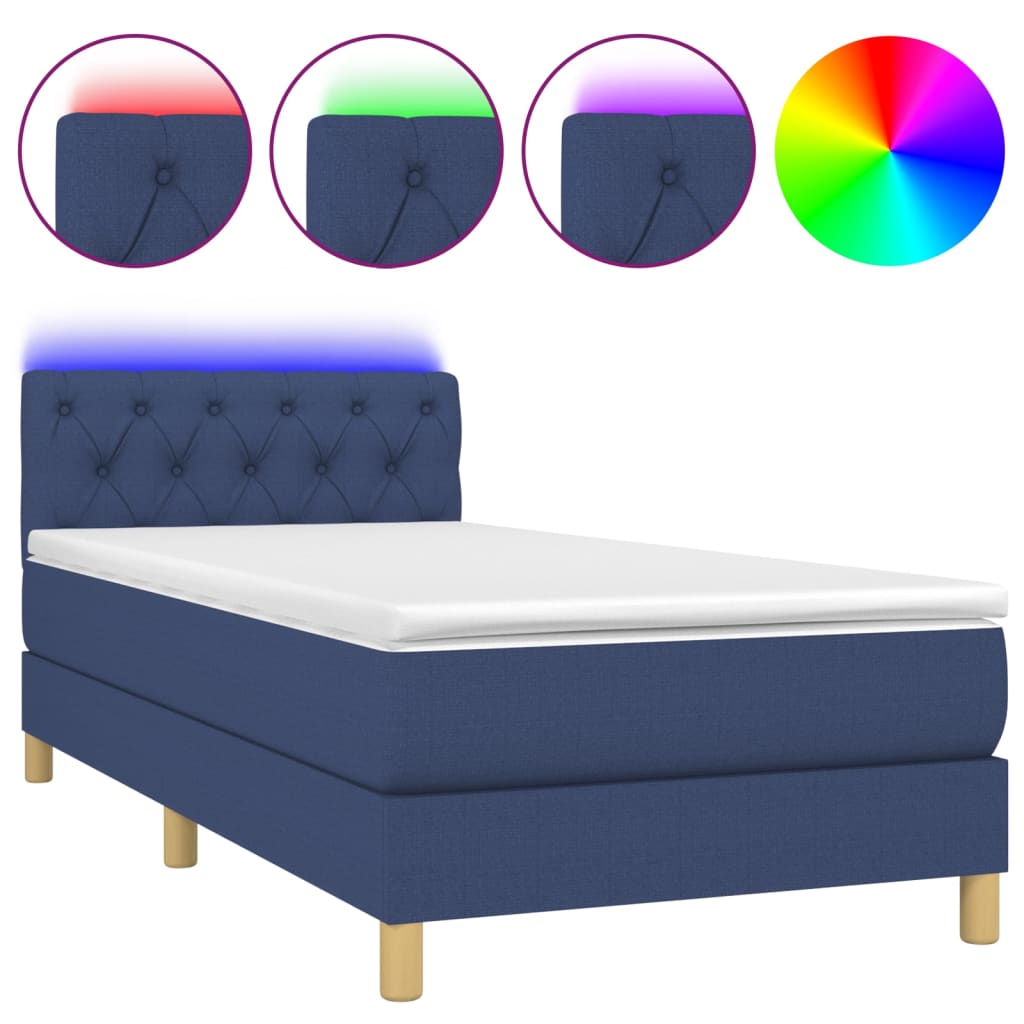 Letto a Molle con Materasso e LED Blu 80x200 cm in Tessuto