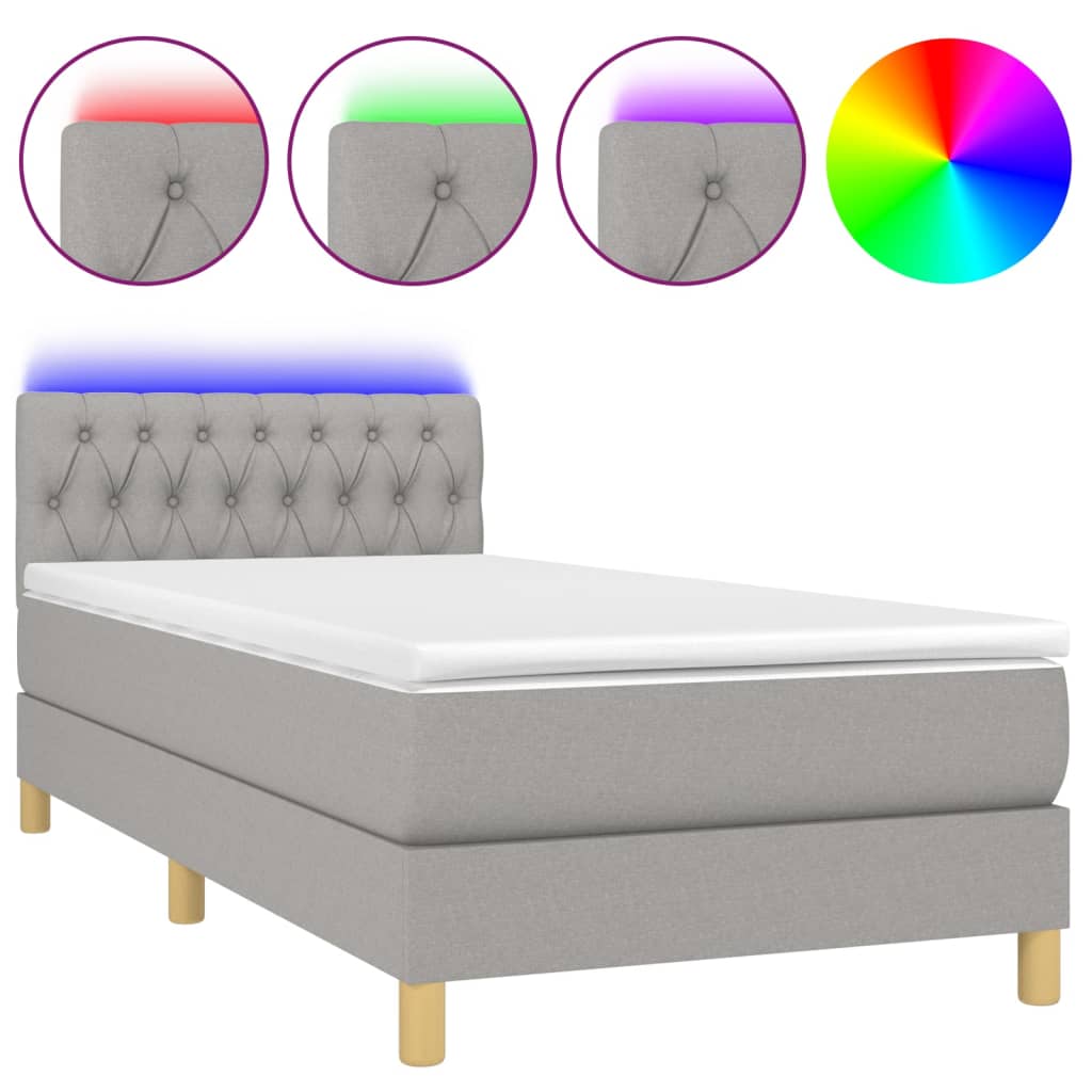 Letto a Molle Materasso e LED Grigio Chiaro 90x190 cm Tessuto - homemem39