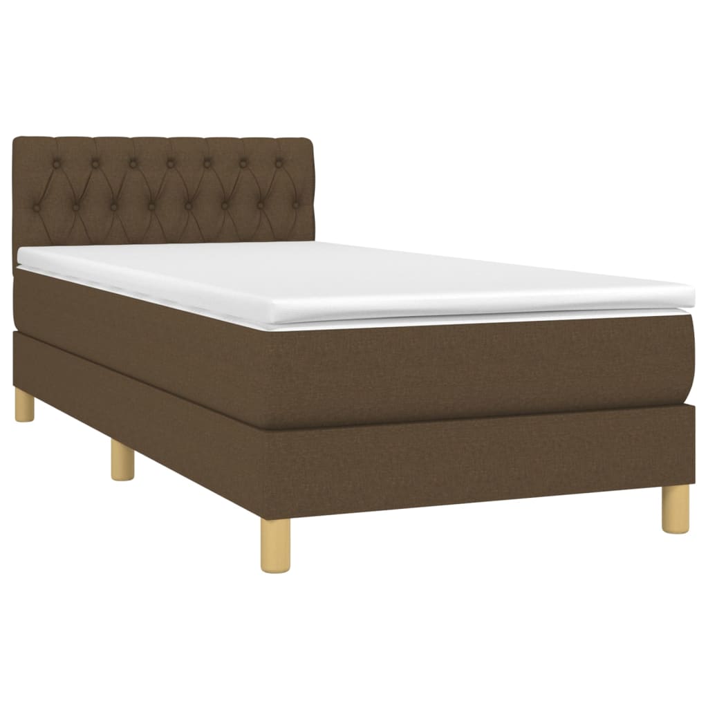 Letto a Molle Materasso e LED Marrone Scuro 90x190cm in Tessuto