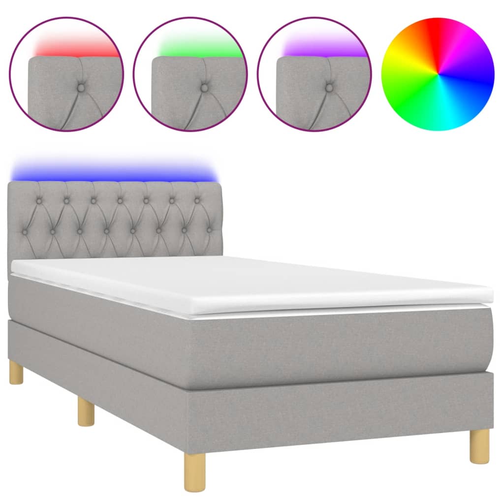 Letto a Molle Materasso e LED Grigio Chiaro 90x200 cm Tessuto
