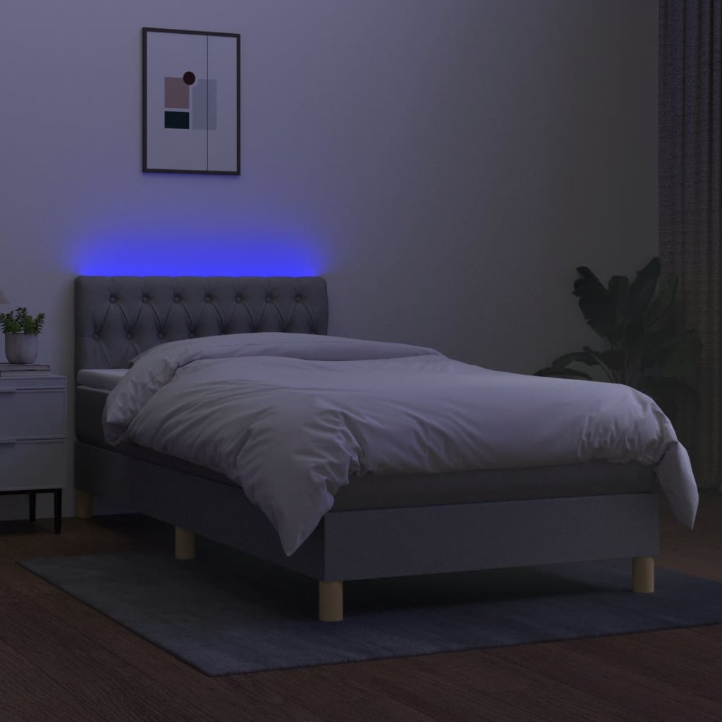 Letto a Molle Materasso e LED Grigio Chiaro 90x200 cm Tessuto