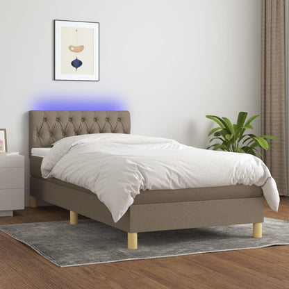 Letto a Molle con Materasso e LED Tortora 90x200 cm in Tessuto - homemem39