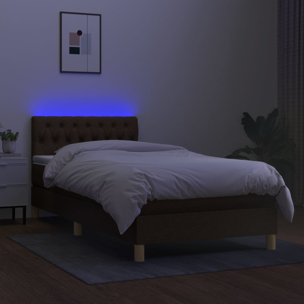 Letto a Molle Materasso e LED Marrone Scuro 100x200 cm Tessuto - homemem39