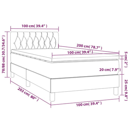 Letto a Molle con Materasso e LED Tortora 100x200cm in Tessuto