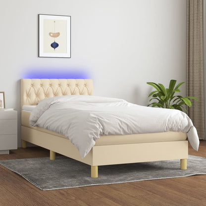 Letto a Molle con Materasso e LED Crema 100x200cm in Tessuto