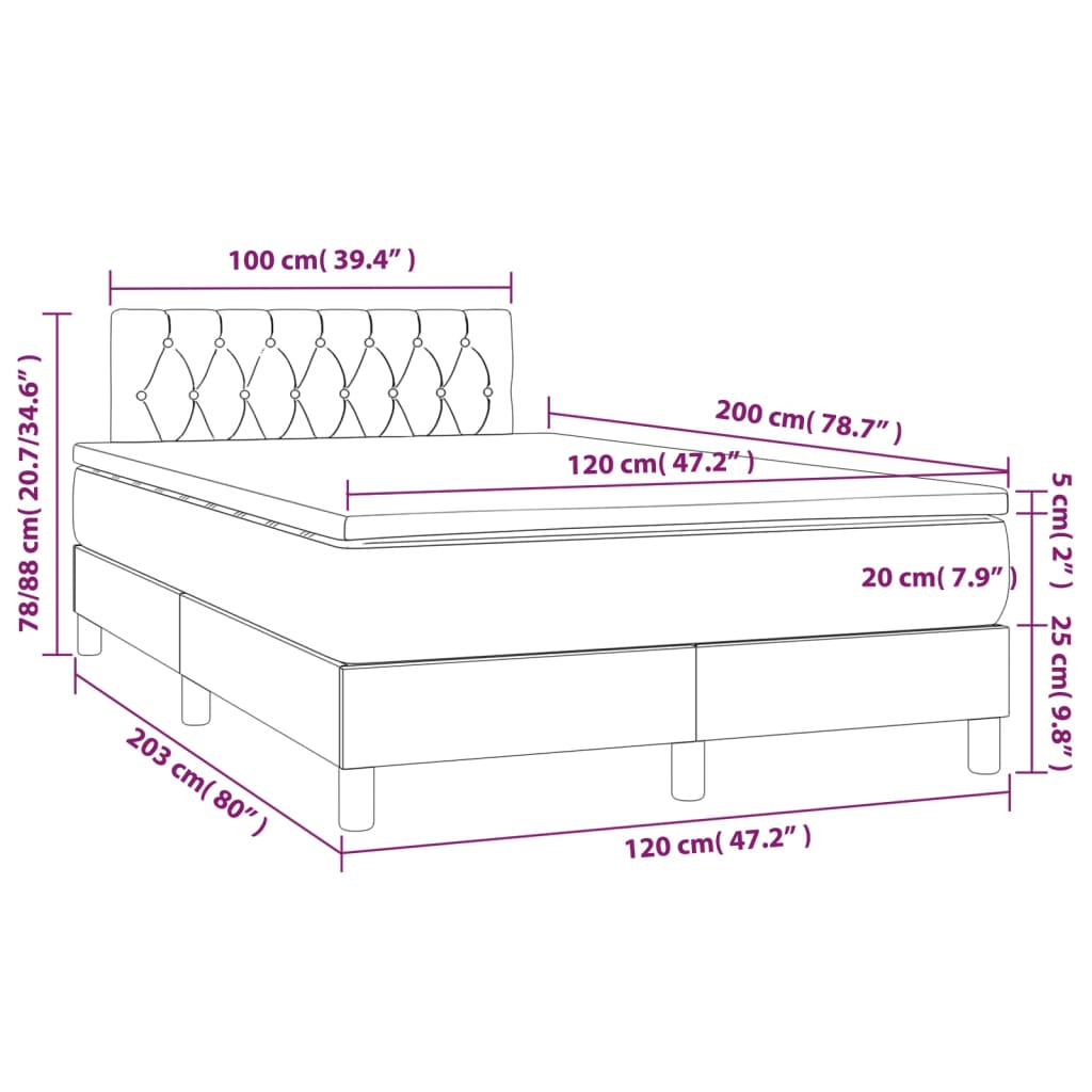 Letto a Molle Materasso e LED Grigio Scuro 120x200cm in Tessuto