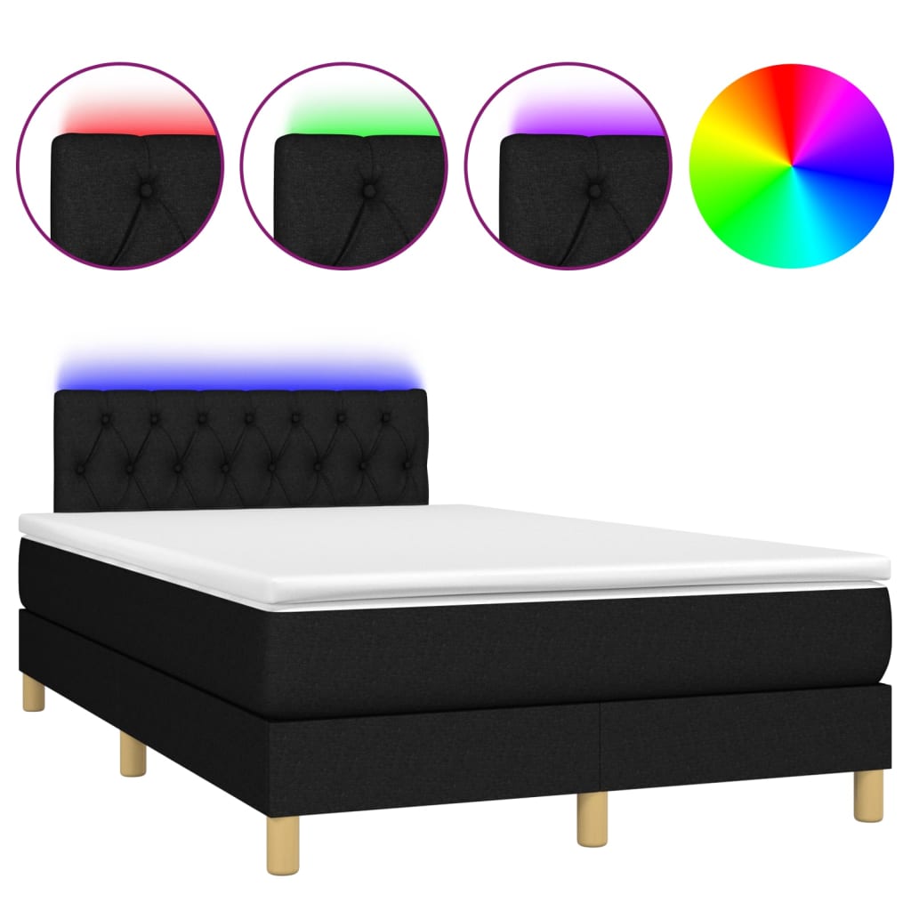 Letto a Molle con Materasso e LED Nero 120x200cm in Tessuto