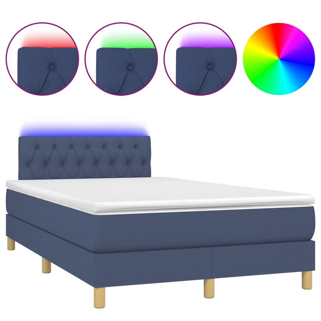 Letto a Molle con Materasso e LED Blu 120x200cm in Tessuto - homemem39