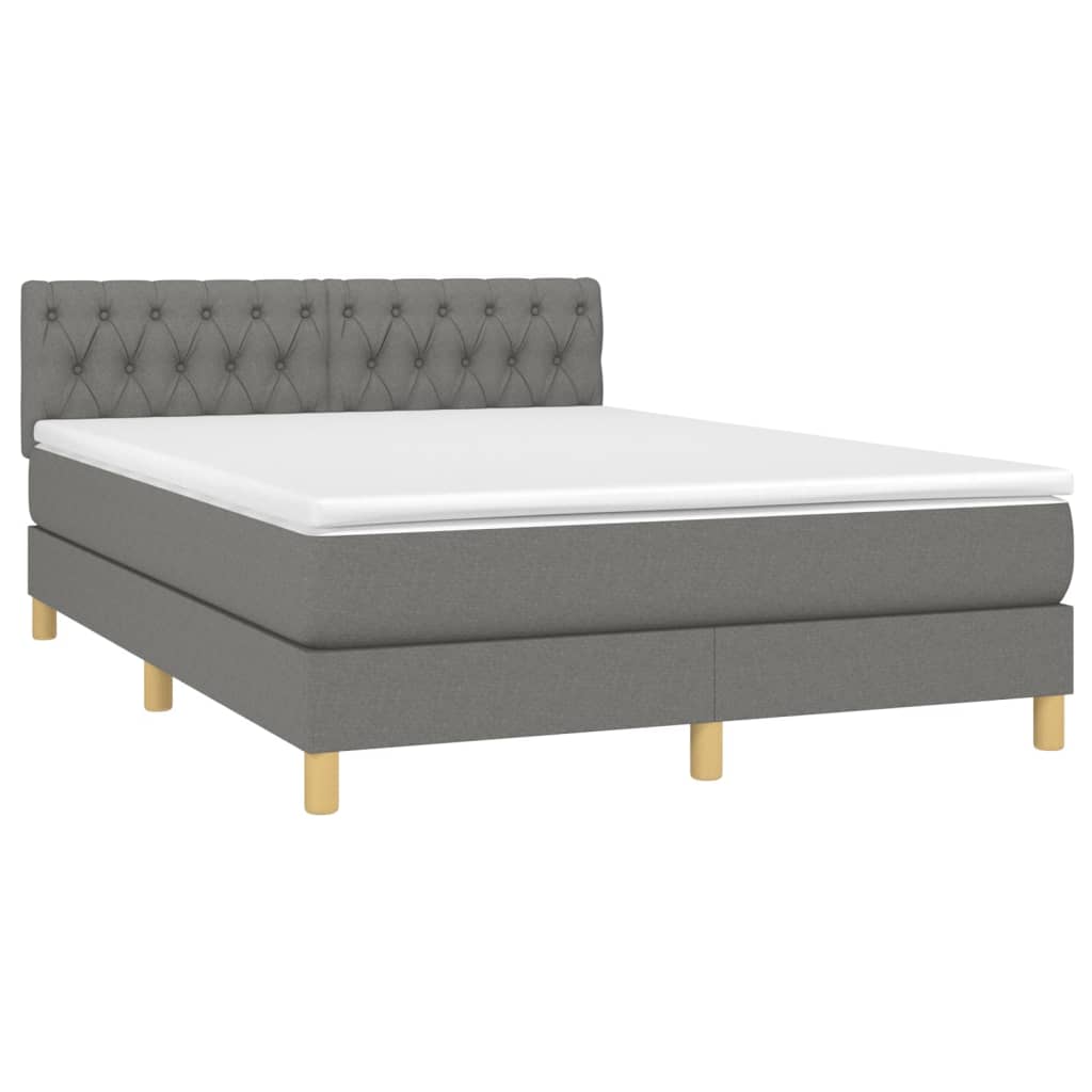 Letto a Molle Materasso e LED Grigio Scuro 140x190cm in Tessuto - homemem39