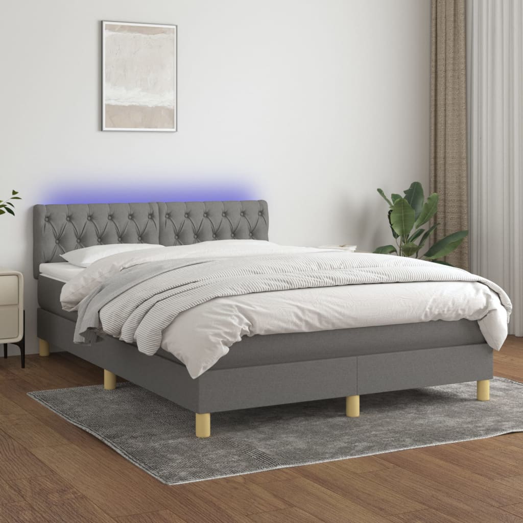 Letto a Molle Materasso e LED Grigio Scuro 140x190cm in Tessuto - homemem39